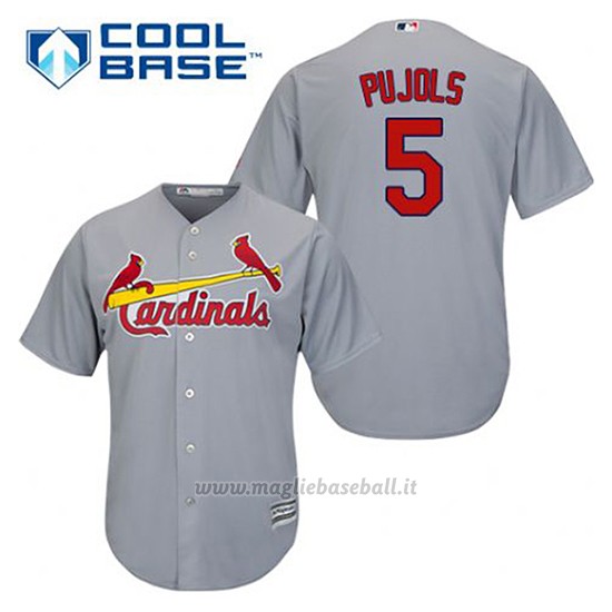 Maglia Baseball Uomo St. Louis Cardinals Albert Pujols 5 Grigio Cool Base